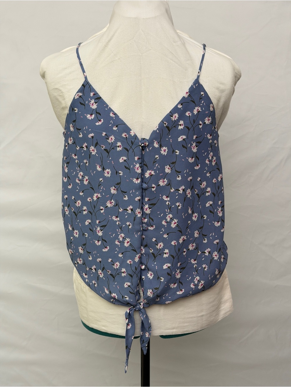 Sienna Sky Blue Floral Button-Front Tie Cami